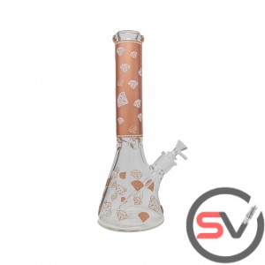 DIAMOND GLASS BEAKER With ICE CATCHER 14inch - AUBURN (GLOW IN DARK)